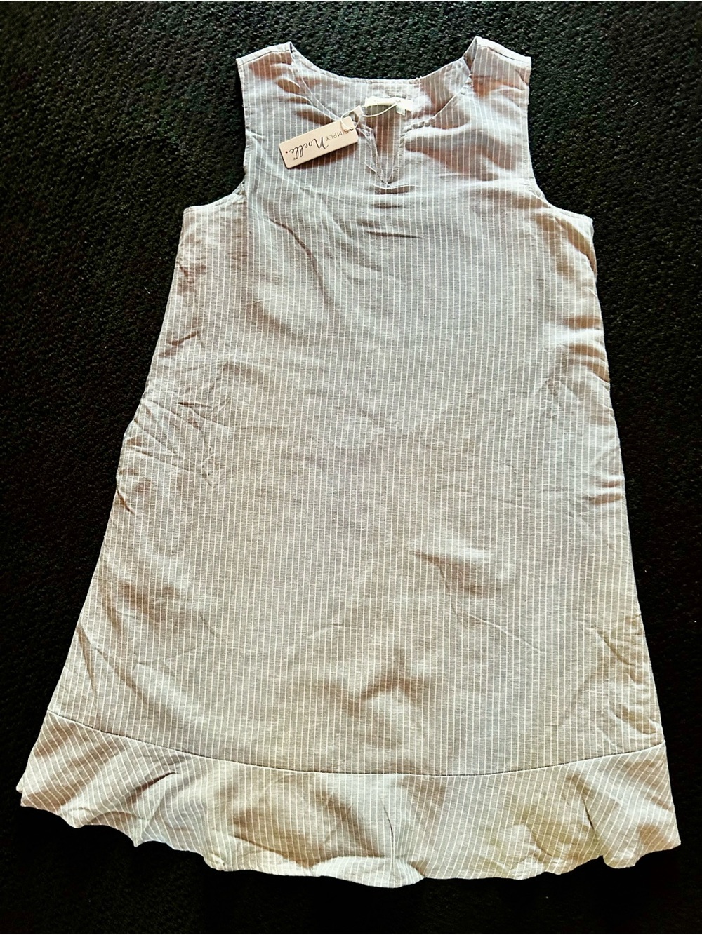 Noelle Light Blue and White Pinstripe Sleeveless Dress
